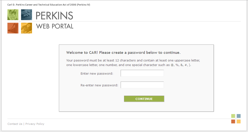 Screenshot of the create a password web form.