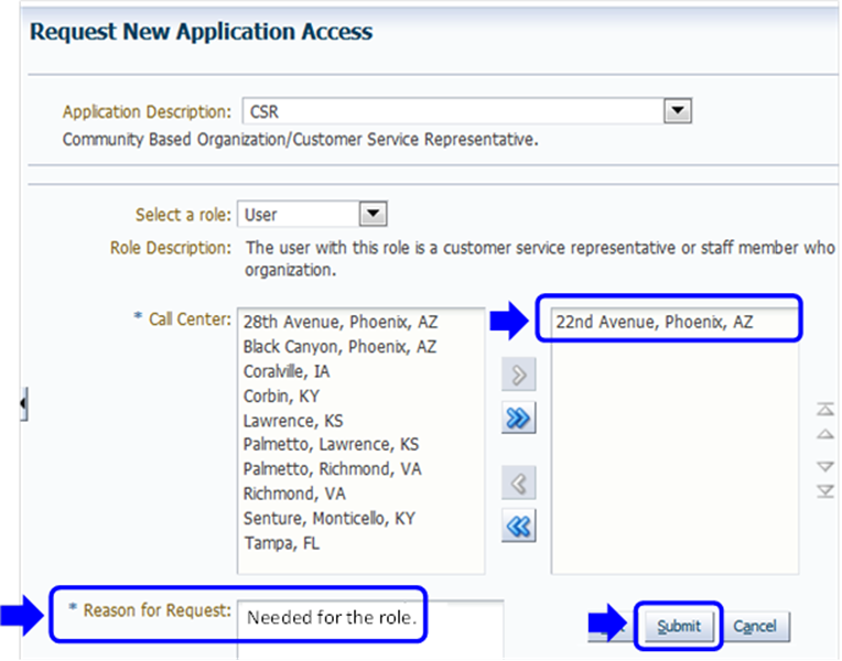 Request New Application Access Page