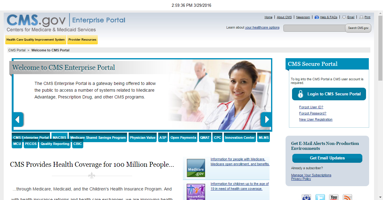 Snapshot of CMS Enterprise Portal Page