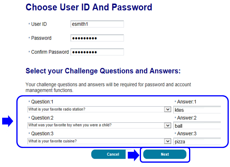 Choose User ID and Password Page