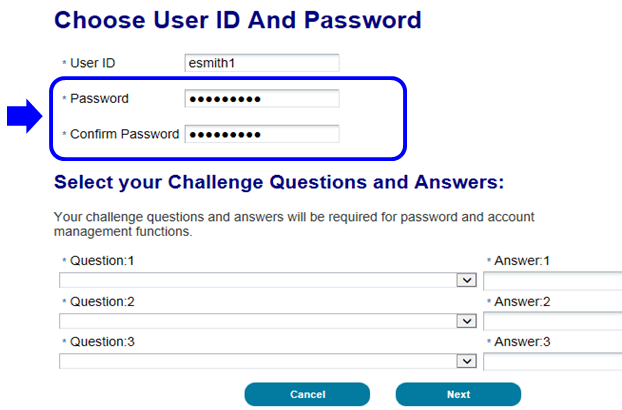 Choose User ID and Password