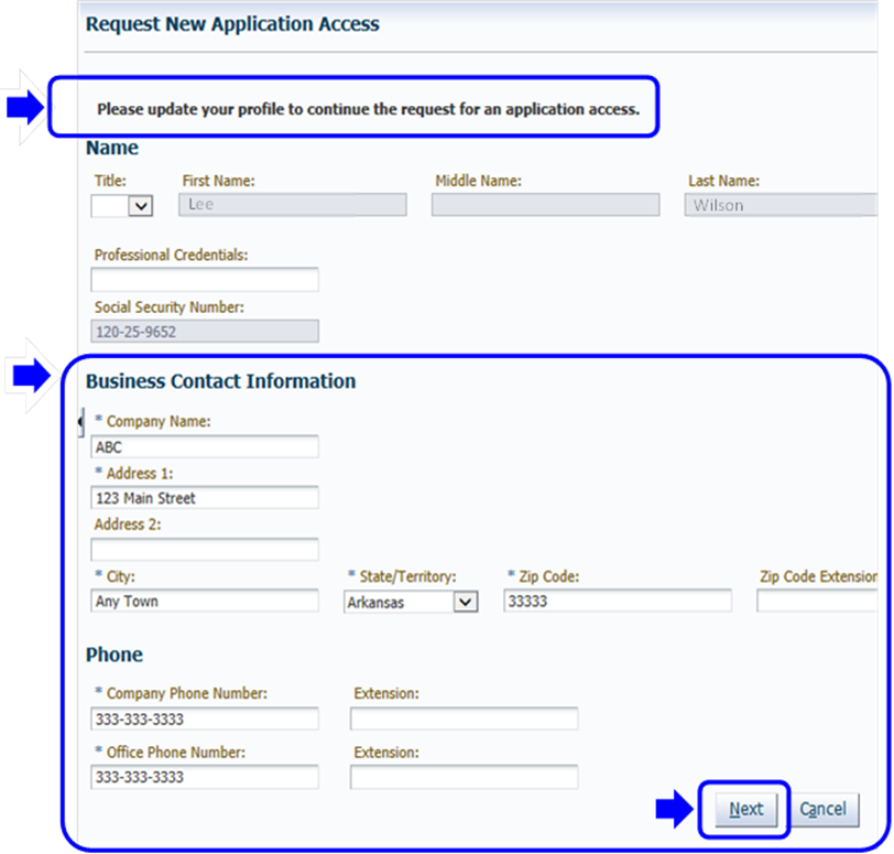 Request New Application Access Page