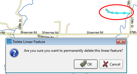 Delete linear feature pop-up