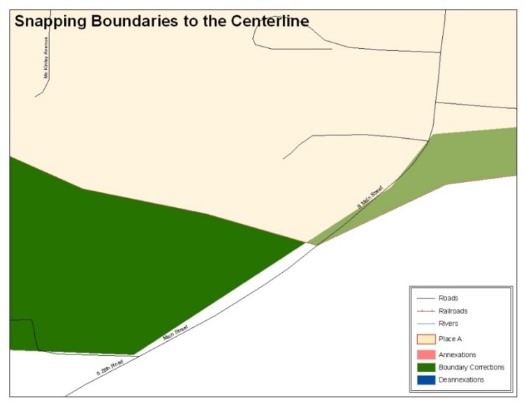 Example 12: These boundary corrections are not snapped to existing linear features in MAF/TIGER.  