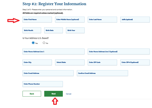 Register Your Information Page