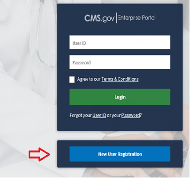 CMS Enterprise Portal Login Page - New Registration Link