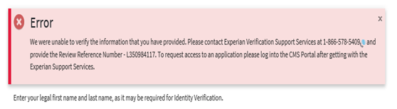 Identity Cannot Be Verified Error Message