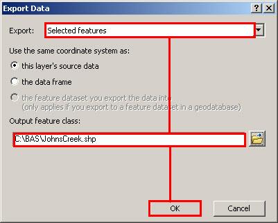 Example B-3: Export Data Window.