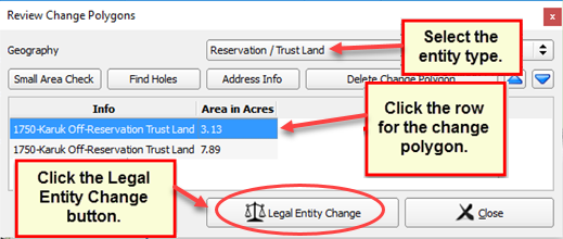 Legal entity change button