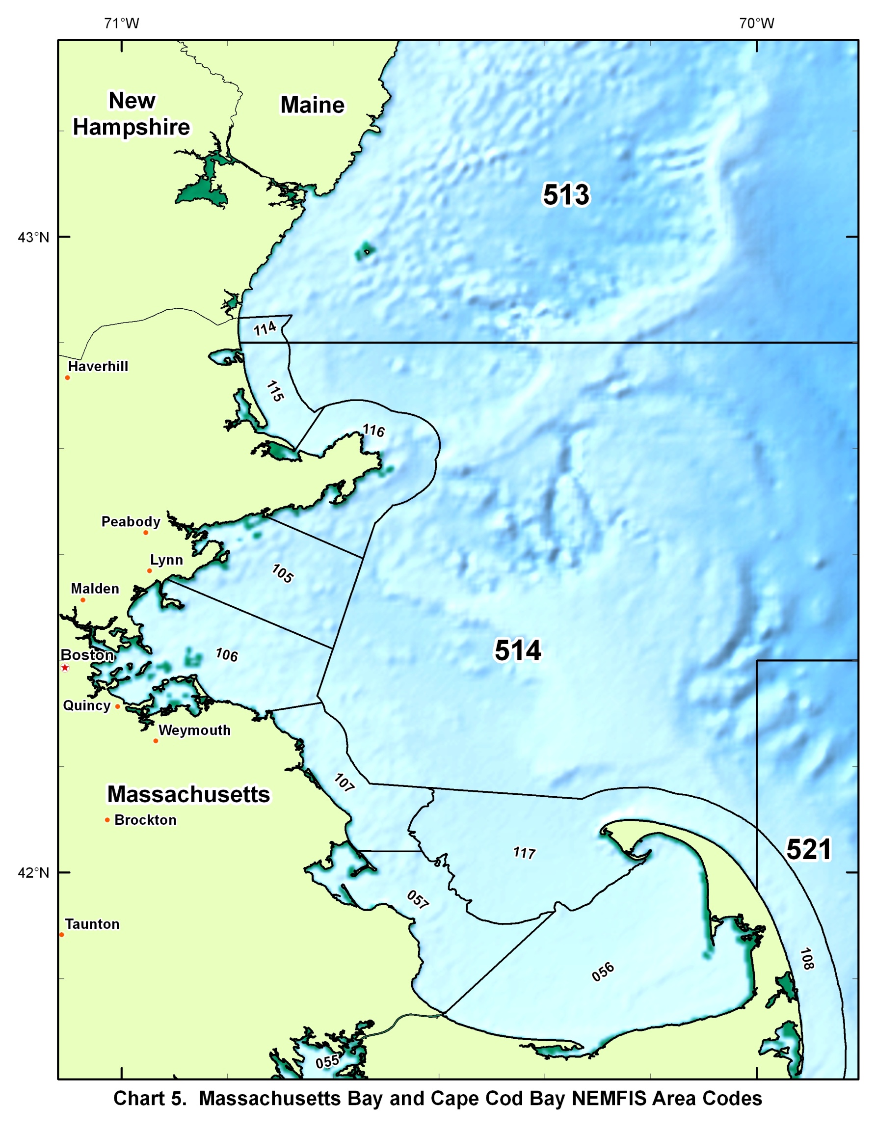Chart 5 - Mass Bay and Cape Cod Bay NEMFIS Area Codes