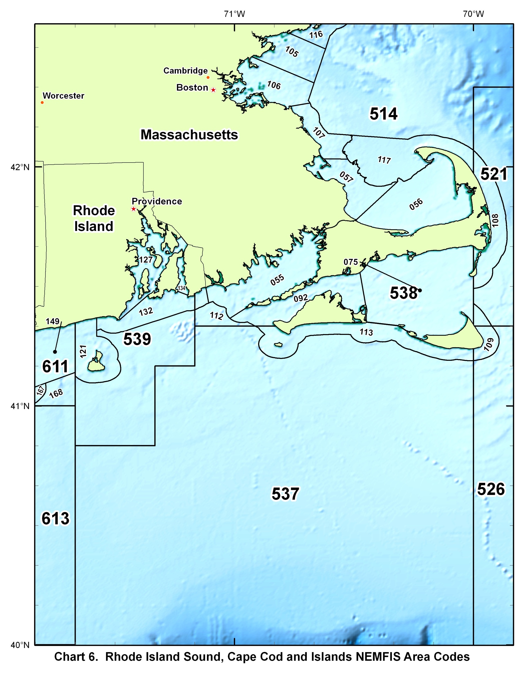 Chart 6 - RI Sound, Cape Cod and Islands NEMFIS Area Codes