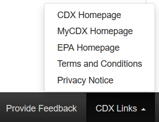 Application Footer ‘CDX Links’