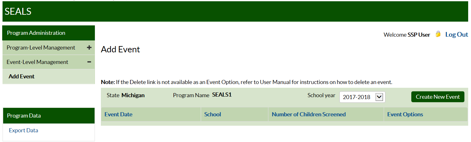 Screenshot of SEALS Add Event page 